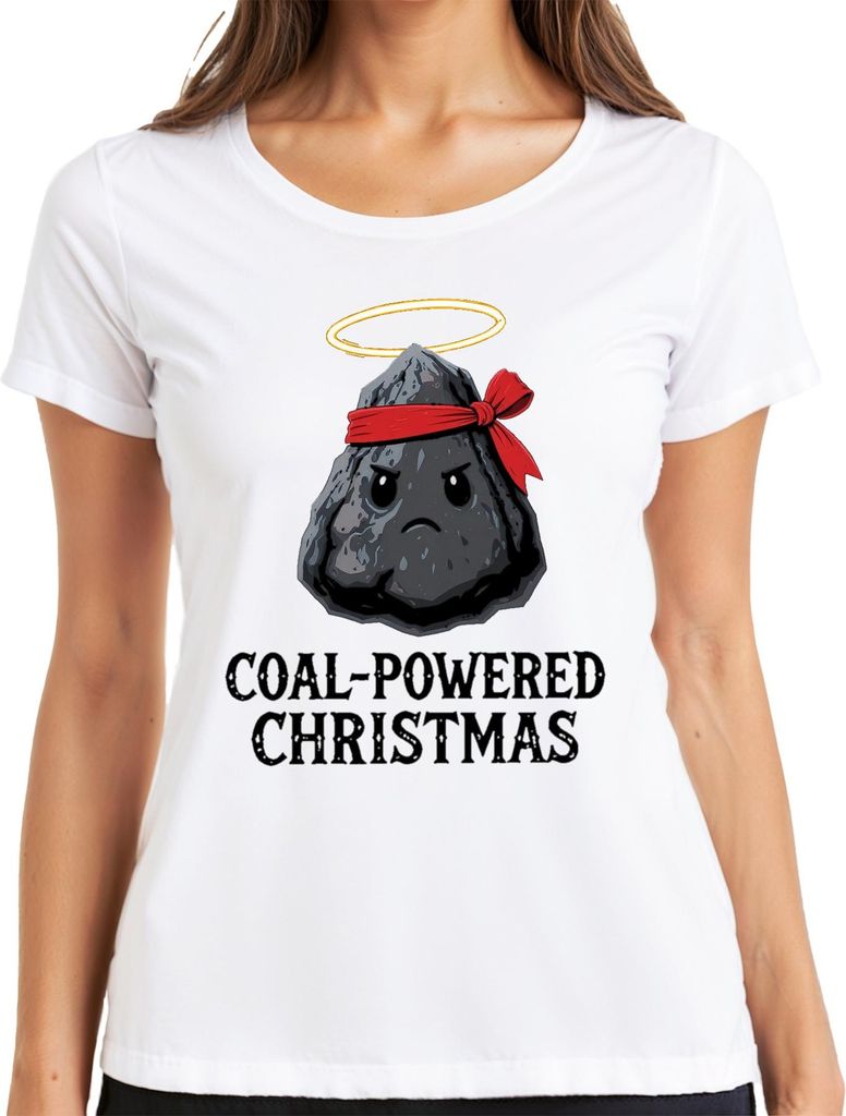 COAL POWERED CHRISTMAS lustig Kohle Weihnachten Geschenk Retro Damen T-Shirt, Weiß, XL