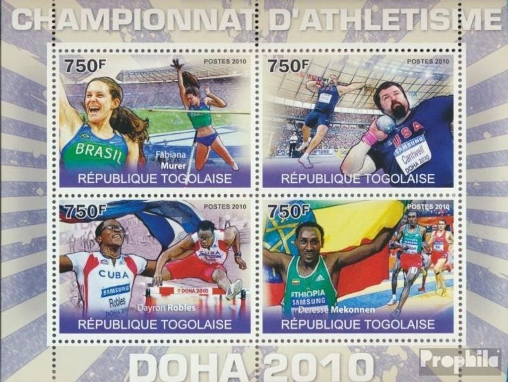 Briefmarken Togo 2010 Mi 3674-3677 Kleinbogen (kompl. Ausgabe) postfrisch Leichtathletik-Meisterschaft Doha 2010