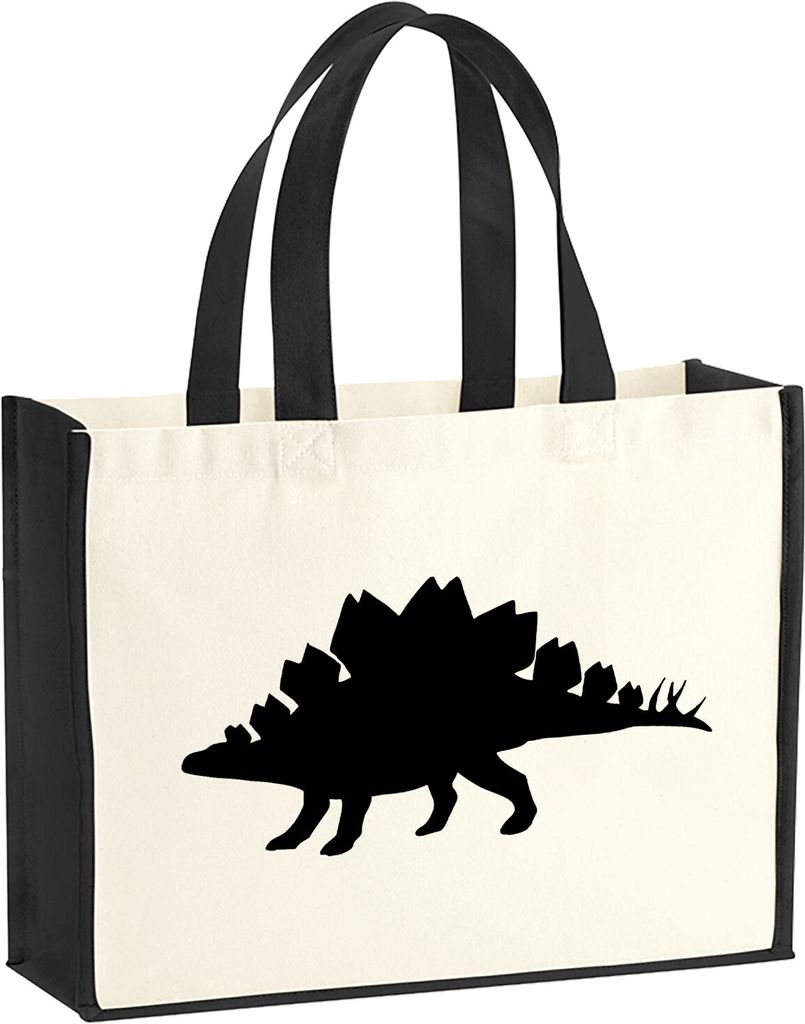 Huuraa Jutetasche Stegosaurus Dinosaurier 21 Liter Black Jute und Baumwolle Einkaufstasche Geschenkidee