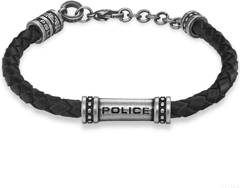 Bracciale Donna Police PEAGB0035001 Barrell Acciaio e Pelle Nera