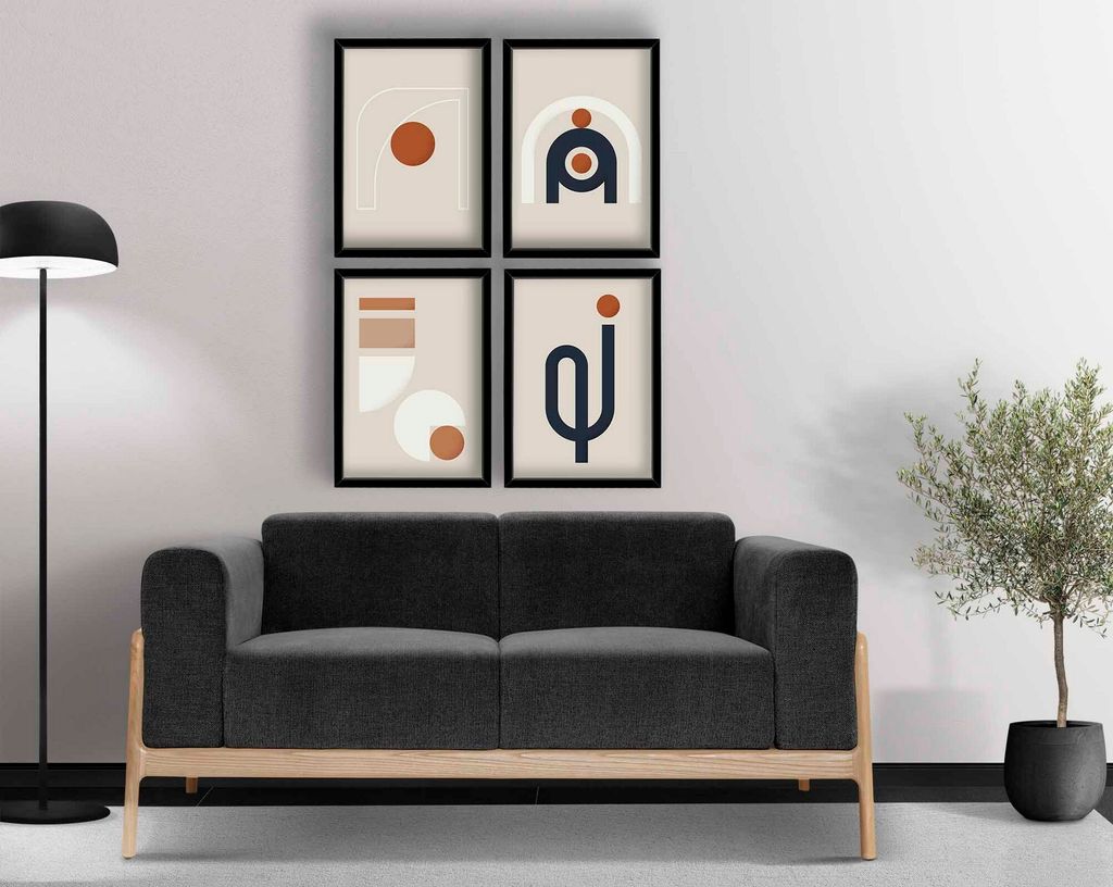 Wallity, 4P3853NISCT-003, Dekorativ gerahmtes MDF-Gemälde (4 Stück), 100 % MDF, Orange, 38 x 53 cm