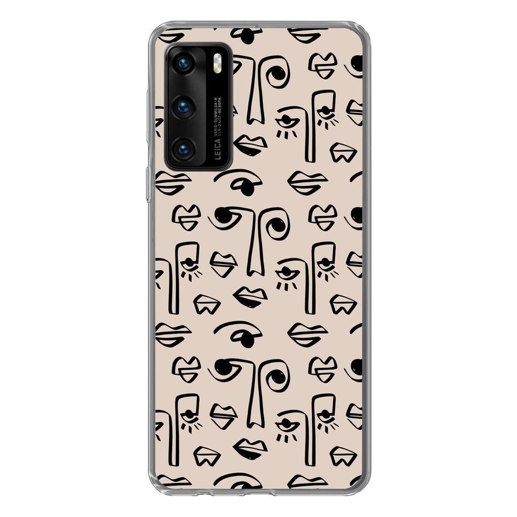 MuchoWow Handyhülle Schutzhülle Hülle für Huawei P40 Muster - Lippen - Strichzeichnungen Silikon Softcase Handy Hülle - Handytasche