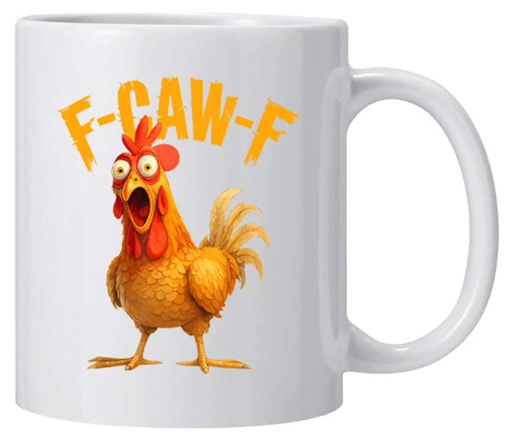 Personalisierter F-Caw-F Hühnerbecher, 440 ml, Keramik-Kaffeebecher, lustiger Hahn-Becher mit Bauernhoftier-Humor, wiederverwendbar, spülmaschine...