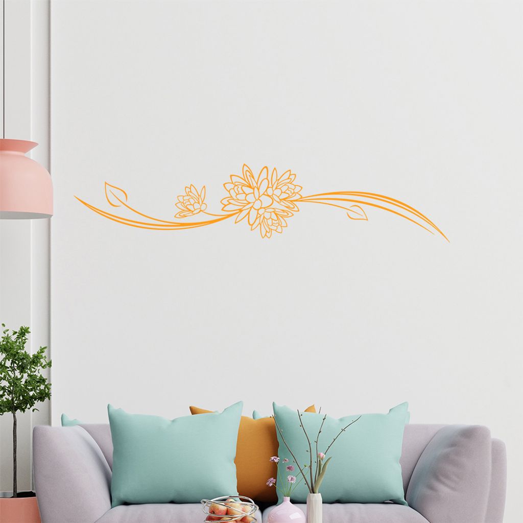Blume - Linien Wandtattoo in 6 Größen - Wandaufkleber Wall Sticker - Dekoration, Küche, Wohnzimmer, Schlafzimmer, Badezimmer
