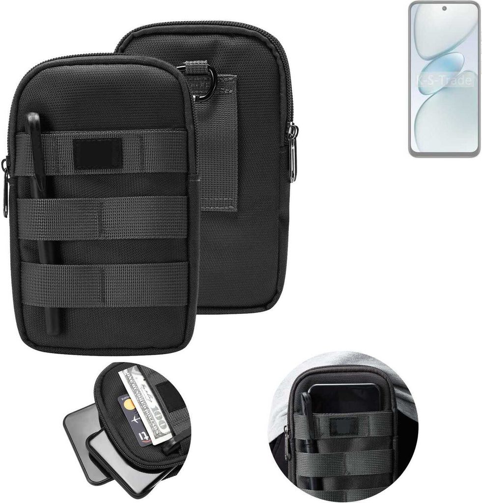 K-S-Trade Holster Gürtel Tasche kompatibel mit Tecno Spark Go 1 Handy Tasche Schutz Hülle dunkel-grau viele Fächer, 1x