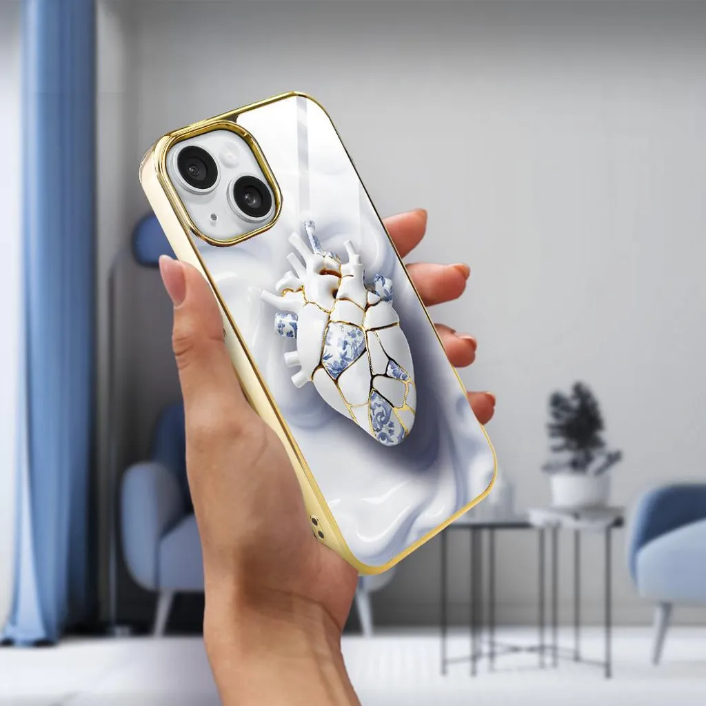 Coque de protection rigide pour iPhone 14 en verre trempé chic