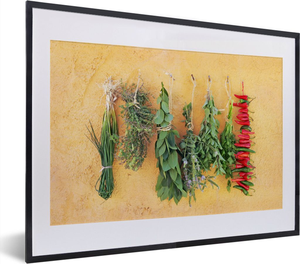 MuchoWow MuchoWow Gerahmtes Poster Mediterrane Kräuter 40x30 cm - Poster mit zchwarzem Bilderrahmen - Bilderrahmen - Poster im Rahmen