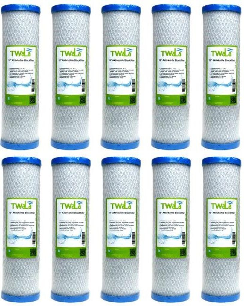 10x TWaLa 10' Aktivkohleblock Trinkwasser Filter für Umkehrosmose, Brunnenwasser Wasserfilter 10 μm