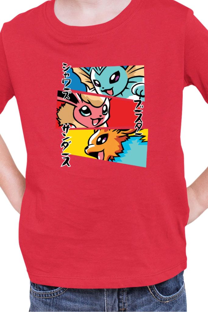 Kinder T-Shirt Japan Manga Anime Comics Animation Pokeball Eevee Evolutions, 12-13 Jahr - 152 / Rot