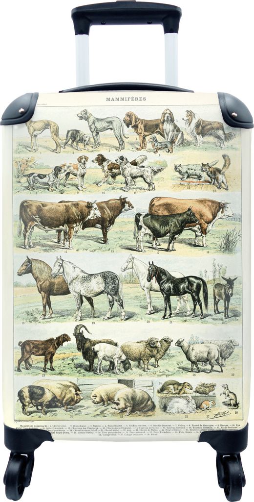MuchoWow MuchoWow Koffer Handgepäck Trolley Rollkoffer Kleine Reisekoffer mit 4 Rollen - Tiere - Pferde - Illustration - Vintage - Adolphe Mil...