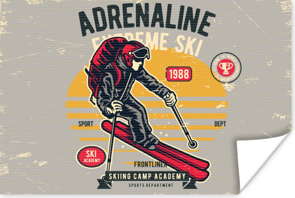MuchoWow® Poster Ski - Grau - Vintage 30x20 cm - Plakate - Produktbild 