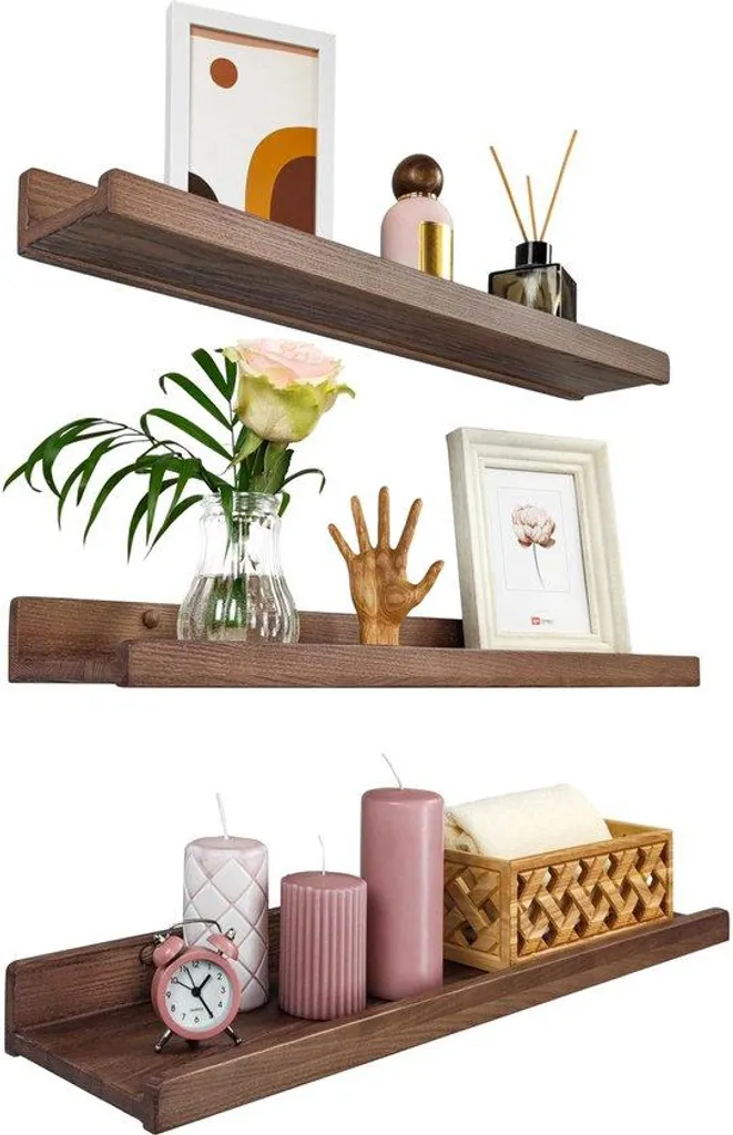 Tablette murale étroite 60cm en bois de noyer pour décoration murale