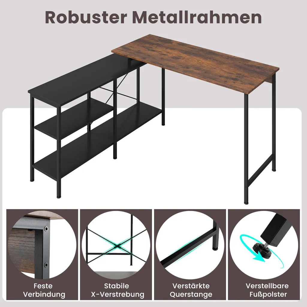 Bureau d'angle compact gain de place avec étagères pour studio et chambre