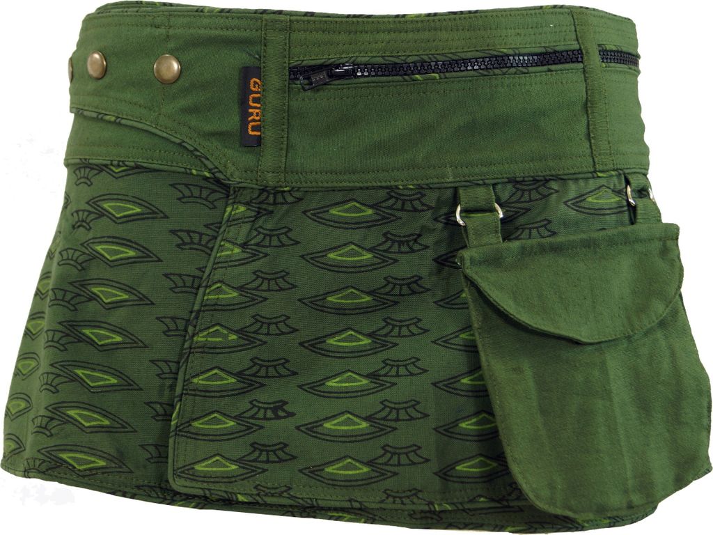Wickelrock, Cacheur, Sidebag, Minirock - Olive, Damen, Grün, Baumwolle, Größe: L/XL