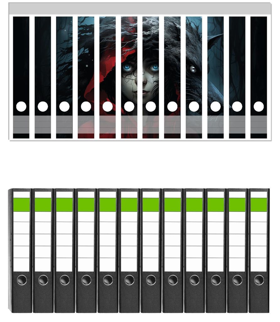 Wallario 12 Stück schmale Ordner inkl. Klebeetiketten mit Motive Die Verschmelzung - Set mit Rückenschildern / Ordnerrücken Stickern