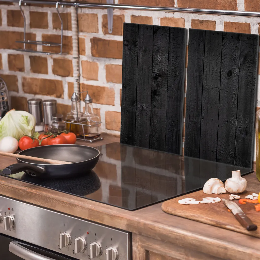 Copri Piano Induzione 30x52 Vetro Temperato Legno Nero Set 2 Pezzi - 3