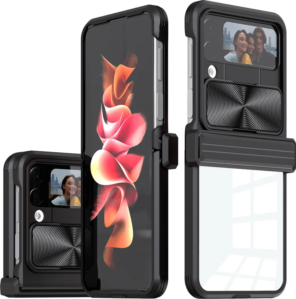 Custodia Chic Z Flip 4 Trasparente con Slider Fotocamera Nero
