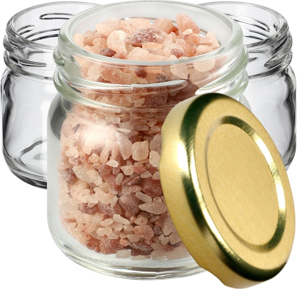 KADAX Einmachgläser "Halli", Weckgläser 40 ml, mini Einmachglas, mit Deckeln, Golddeckeln, 50 Stück