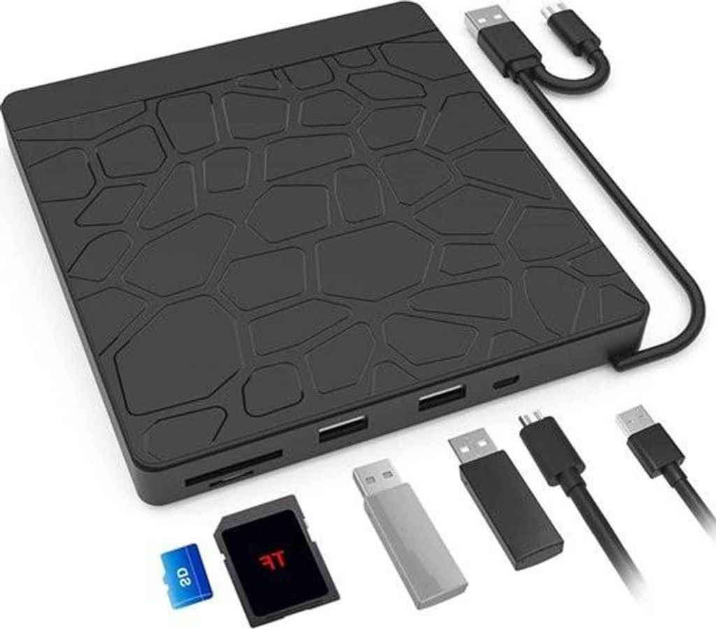 Externes CD/DVD-Laufwerk für Laptops mit USB 3.0 Typ-C und SD/TF-Kartenleser – Externer DVD-Brenner für MacBook (Windows 11/10/8), Linux und Ma...