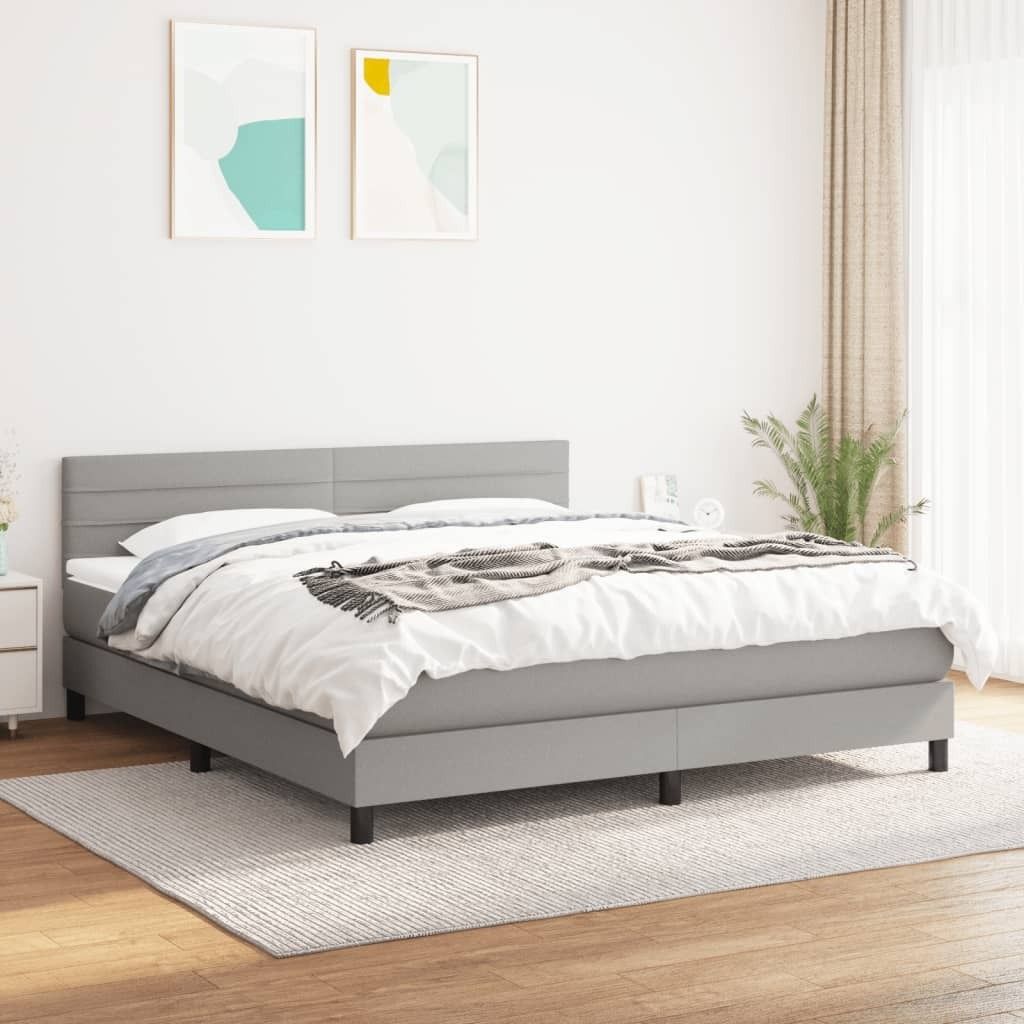 The Living Store Boxspringbett mit Matratze Hellgrau 160x200 cm Stoff