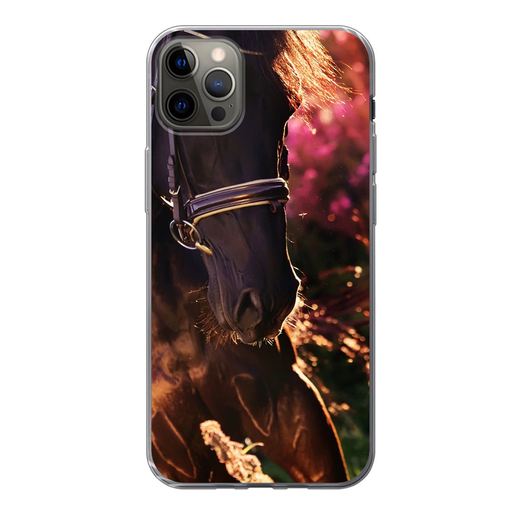 MuchoWow Handyhülle Schutzhülle Hülle für iPhone 12 Pro Max Pferd - Sonne - Porträt Silikon Softcase Handy Hülle - Hartschale