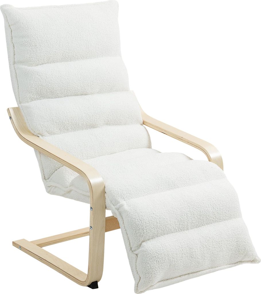 Lounge-Sessel aus Birkenholz, Polstersessel, verstellbare Fußstütze, Weiß