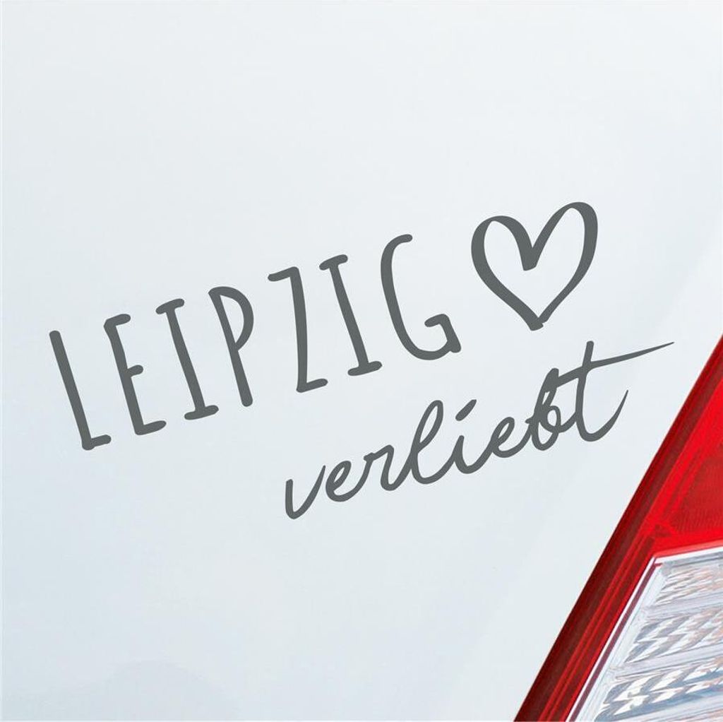 Auto Aufkleber Leipzig verliebt Herz Stadt Heimat Liebe Car 19x8 cm Grau Sticker Heckscheibenaufkleber