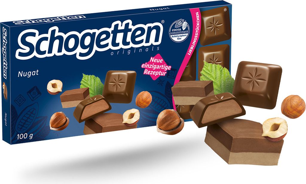 Schogetten Nugat Alpenvollmilchschokolade mit Nugat Produktbild 