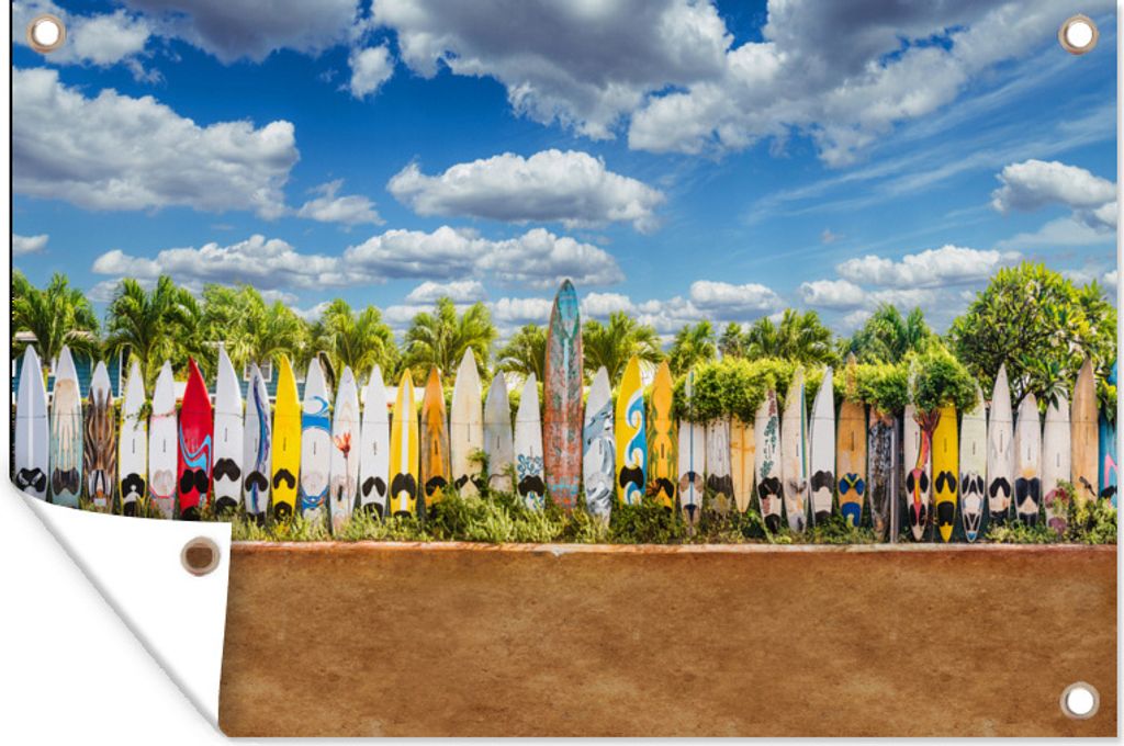 MuchoWow 90x60 cm Outdoor-Poster Gartendeko Sichtschutz Garten Poster für den Garten Eine Reihe von Surfbrettern auf dem amerikanischen Hawaii