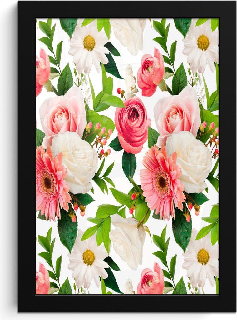 MuchoWow MuchoWow Gerahmtes Poster Blumen - Muster - Rosen 20x30 cm - Poster mit zchwarzem Bilderrahmen - Drucken - Bilder Poster im Rahmen