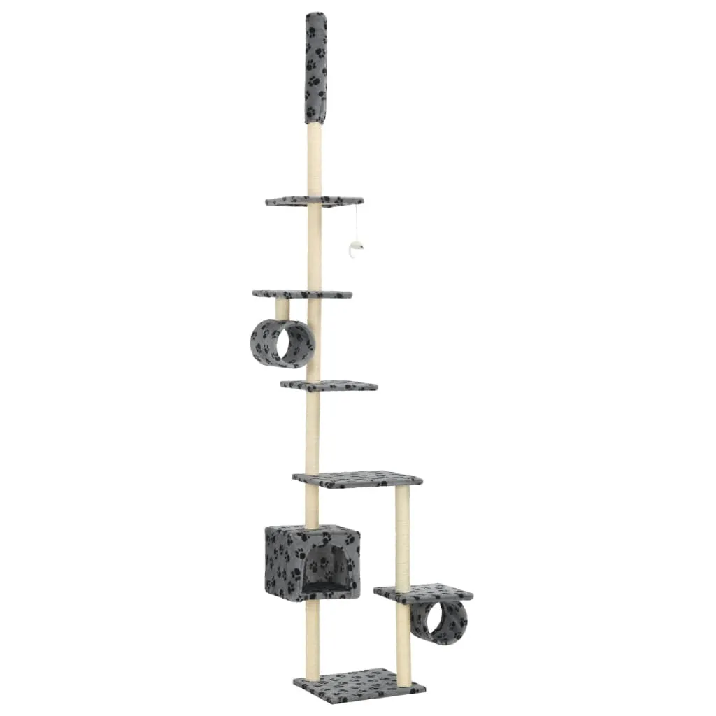 Tiragraffi per gatti con tiragraffi in sisal 260cm Impronta di zampa grigia