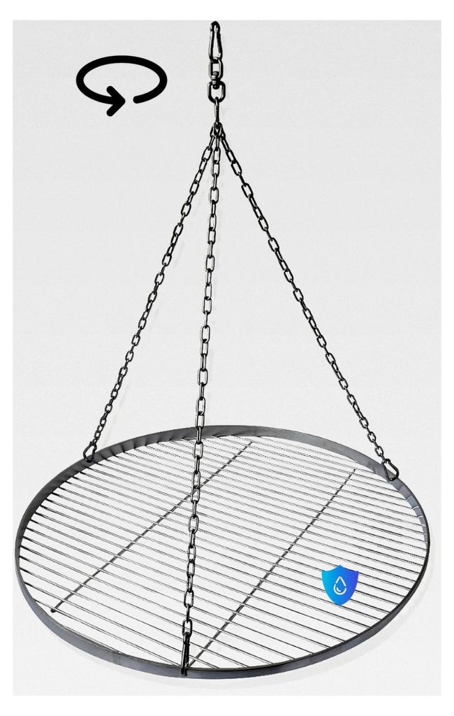 Edelstahl Grillrost Ø 60 cm – Rund mit Drehwirbel, rostfrei, mit Reling zur Sicherung des Grillguts, für Schwenkgrill