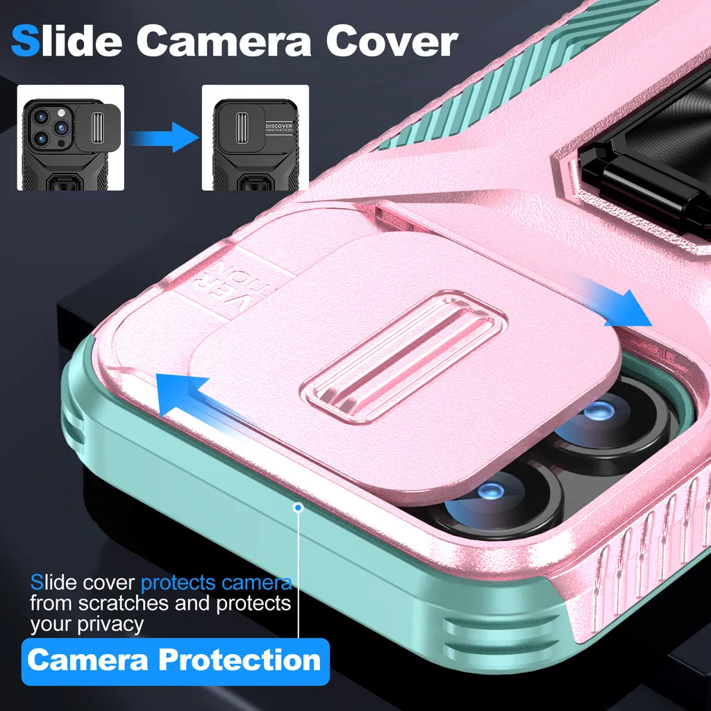 Cover iPhone 15 Pro Rosa Shockproof: Custodia con Supporto e Slide - 5