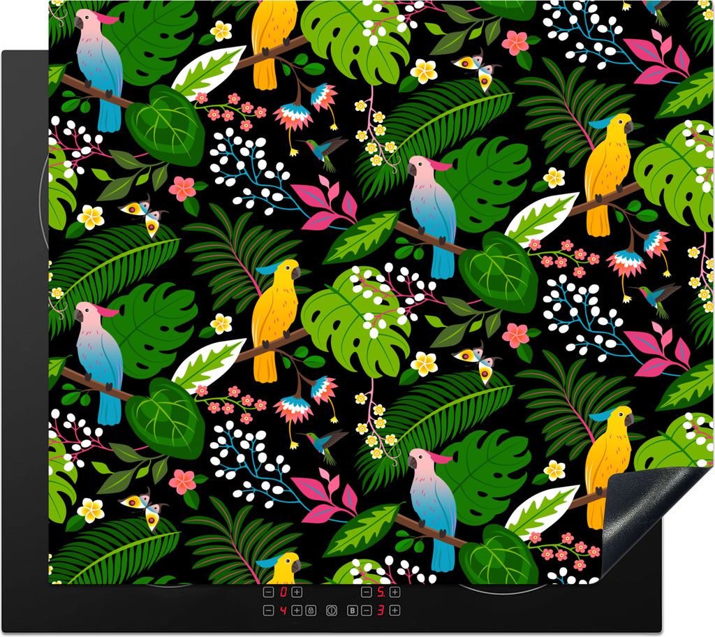 KitchenYeah Herdabdeckplatte Papagei - Dschungel - Farben - Jungen - Mädchen - Kind , 59x52cm, Küche Deko, Glaskeramikfeld Herdabdeckung, Abdec...