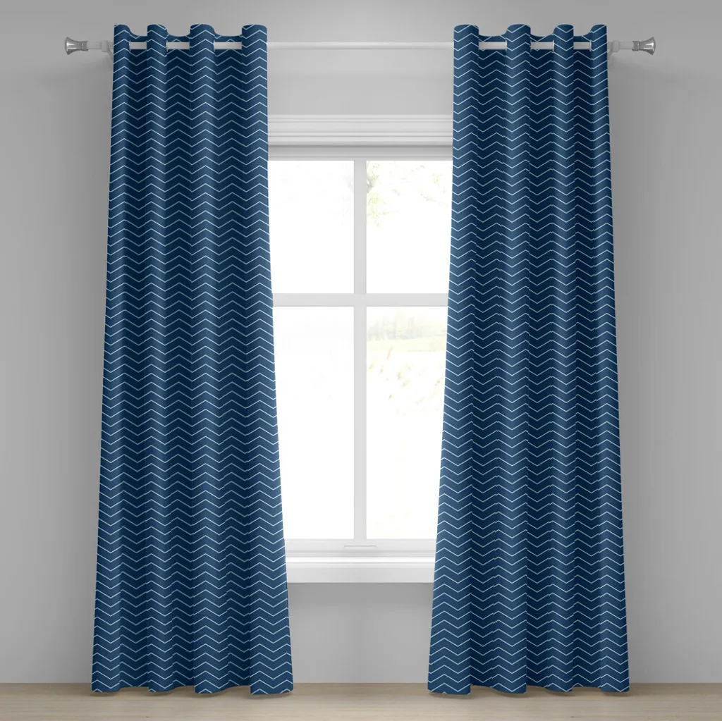 Paire de rideaux décoratifs bleu marine 280x245 cm à motif zigzag chic