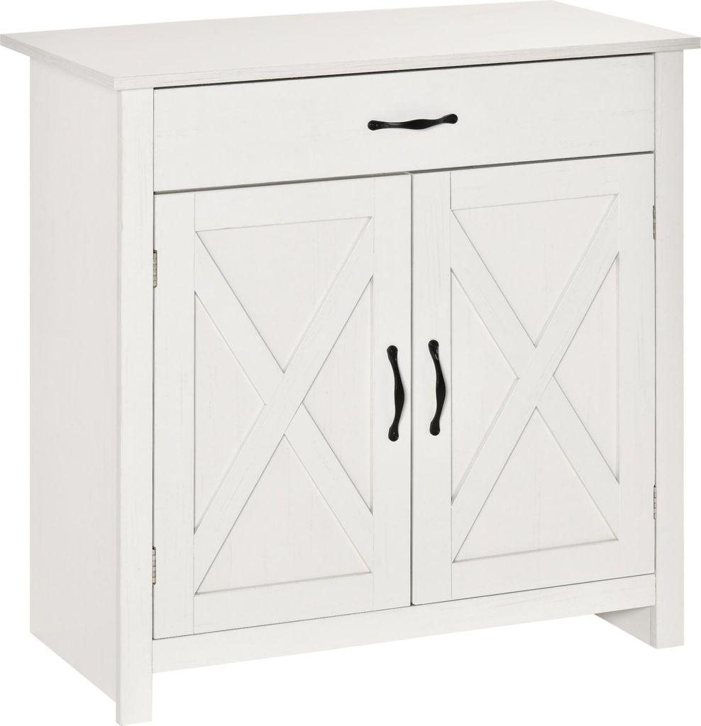ZMH Wohnzimmer-Sideboard Aufbewahrungsmöbel mit Schublade 2 Scheunentüren und verstellbarem Einlegeboden 80 x 397 x 80 cm weiß