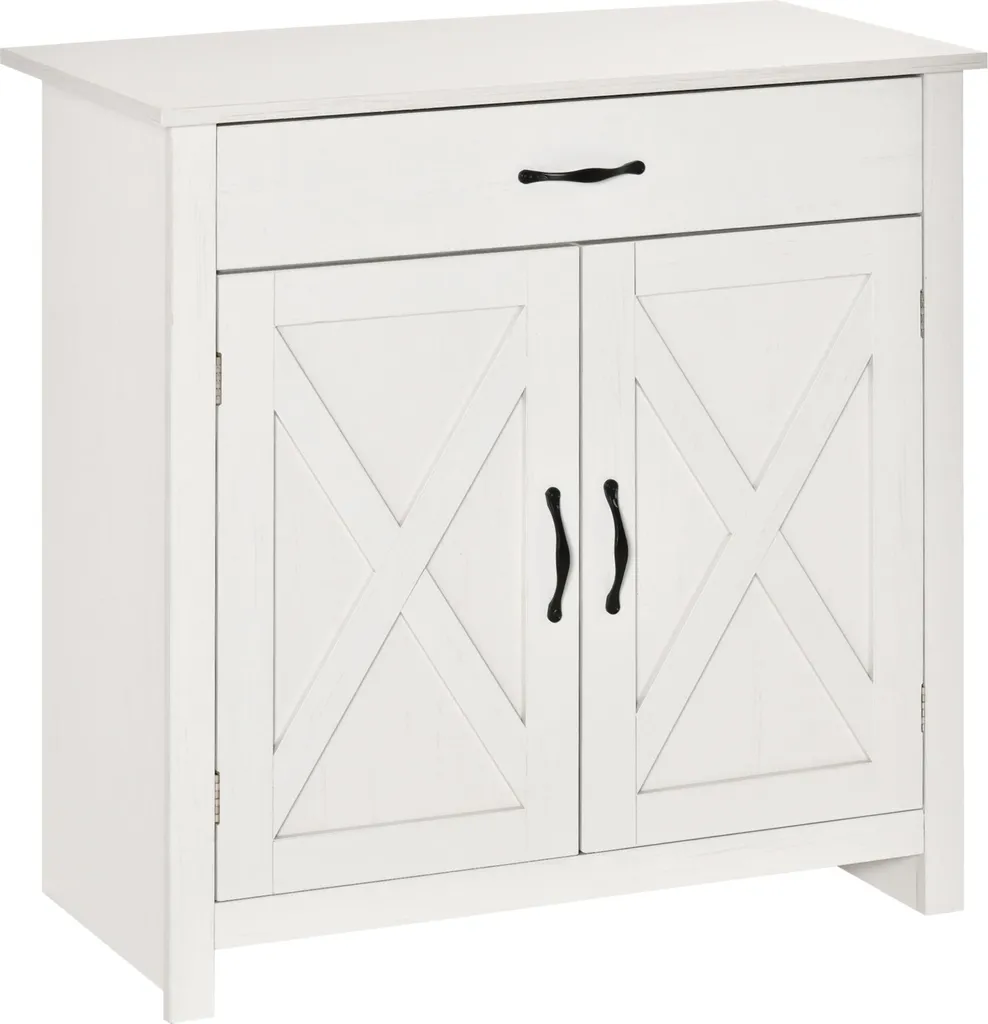 Buffet avec étagère réglable et tiroir meuble blanc portes grange