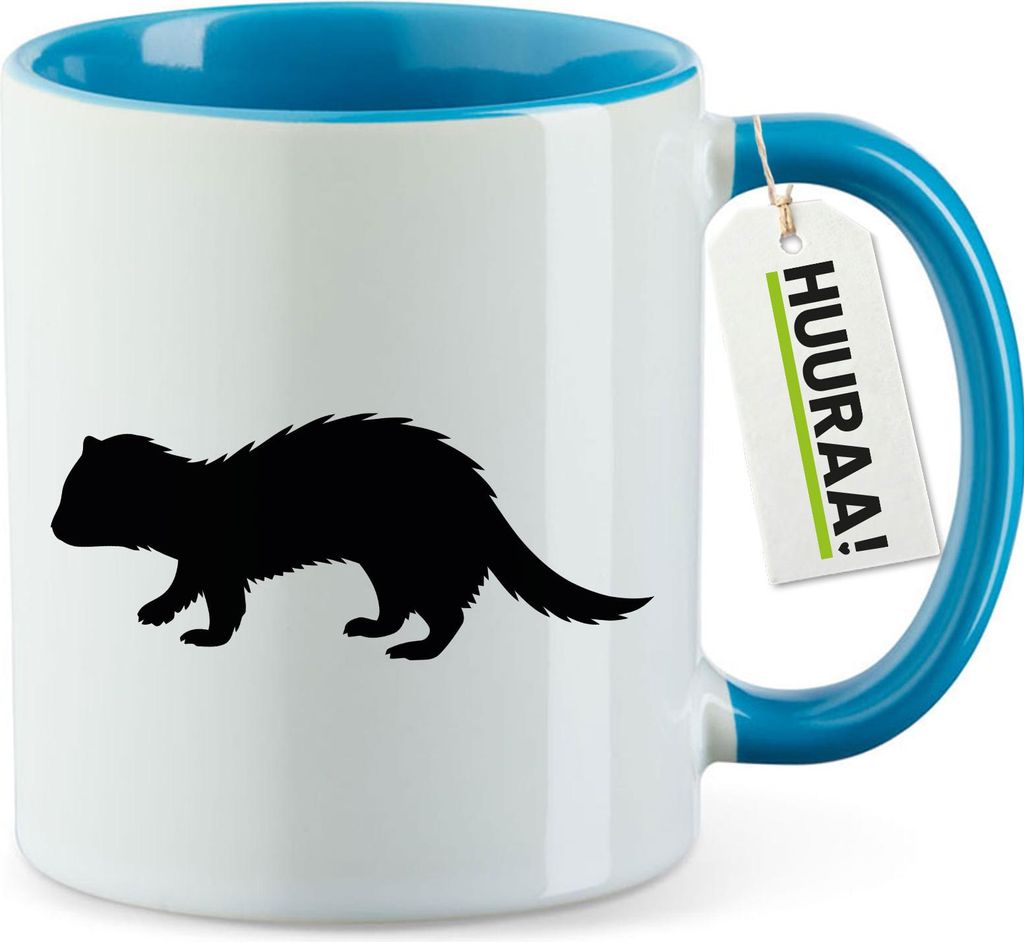 Huuraa Kaffeetasse Frettchen Silhouette 330ml Blau Keramik Kaffeebecher Geschenkidee