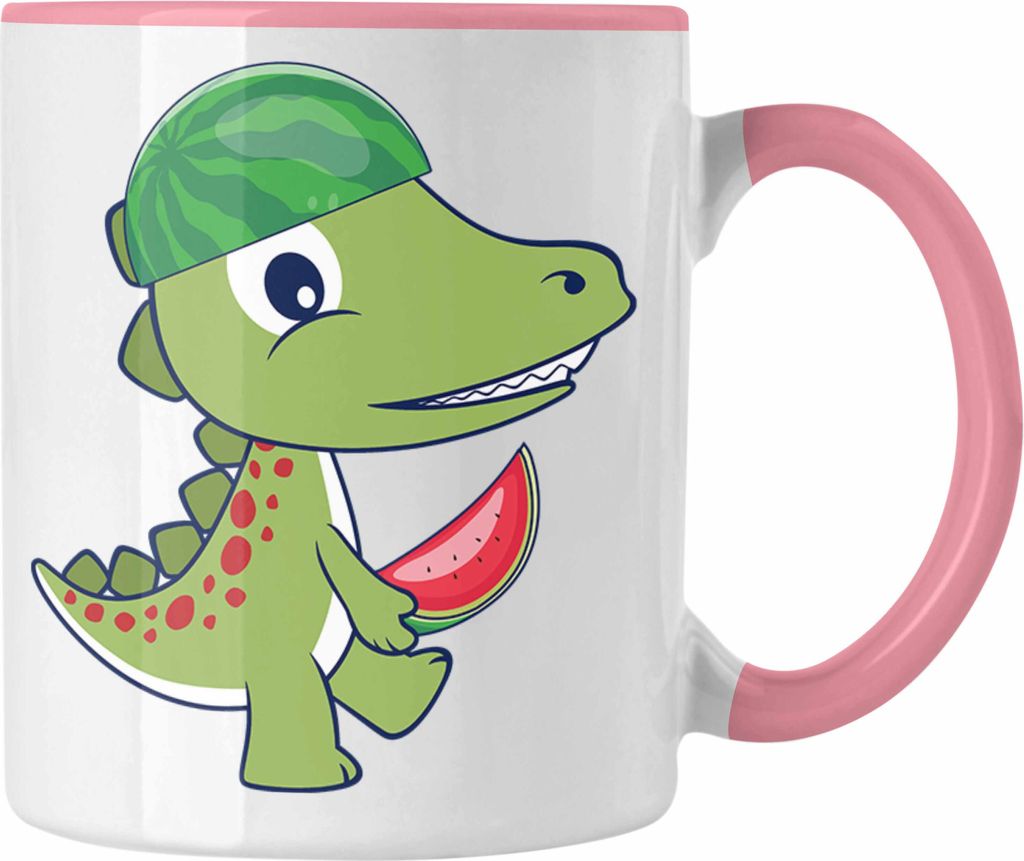 Trendation - Lustiger Dino Tasse Dinosaurier T-Rex Jungs Geschenk Geburtstag Geschenkidee (Rosa)