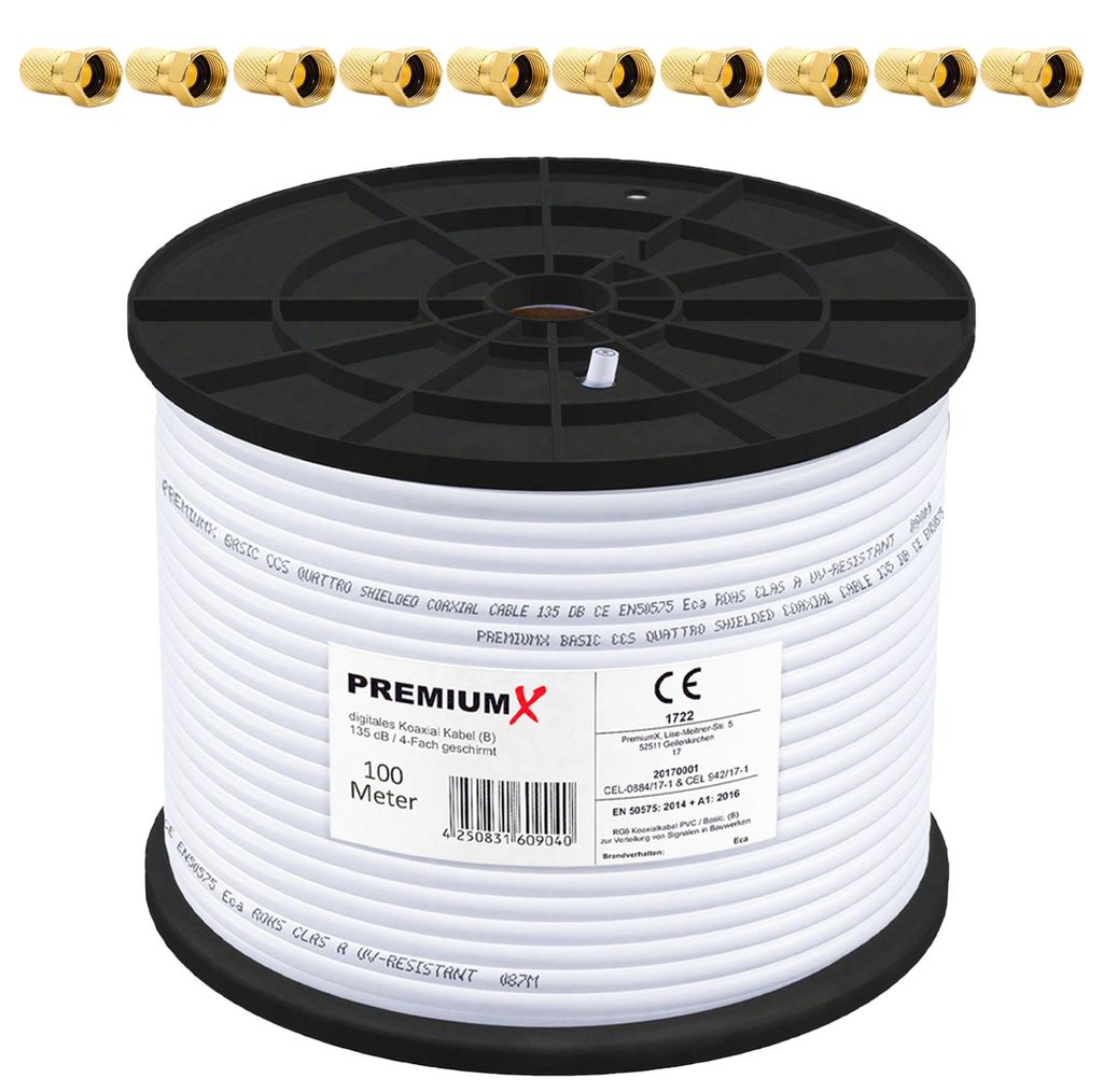 PremiumX 100m BASIC Koaxialkabel 135dB 4-fach SAT Koax Produktbild 