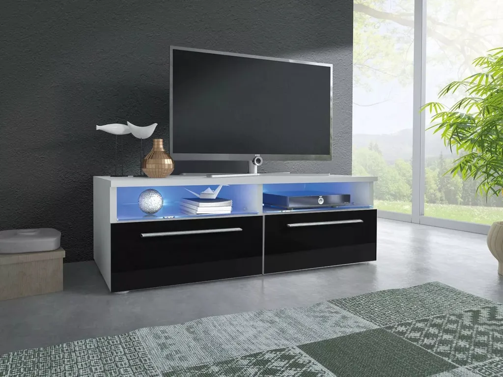 Tavolino TV LANDA Bianco Nero - Supporto Gaming e Home Theater