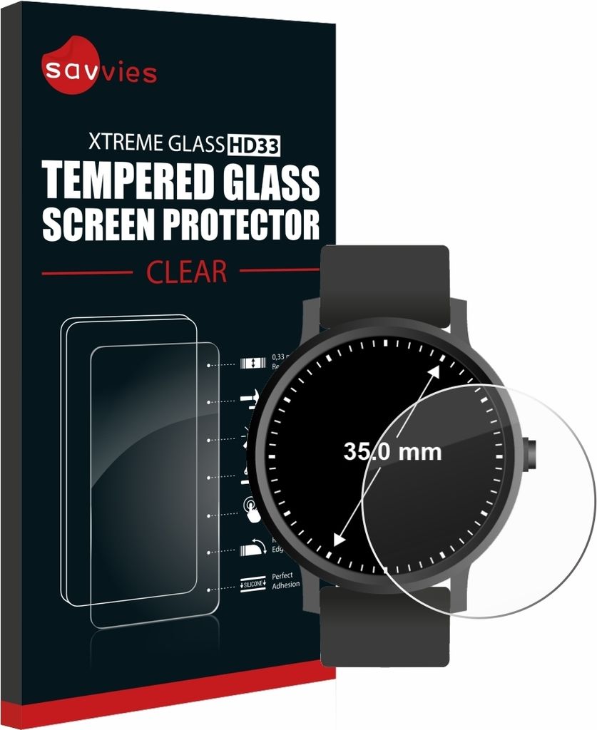 Savvies Schutzglas für Kreisrunde Displays (ø: 35 mm) Displayschutz 9H Glas klar transparent