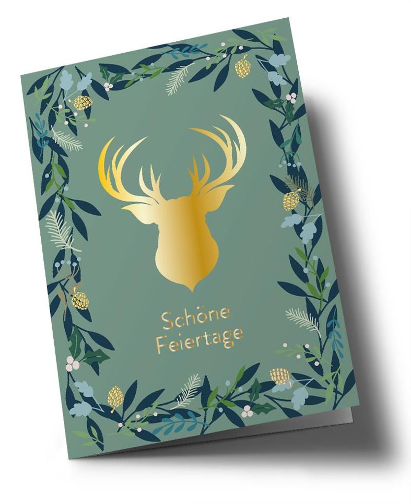 Klappkarte C6 - Toni Starck - Hirsch, grün / Deer, green