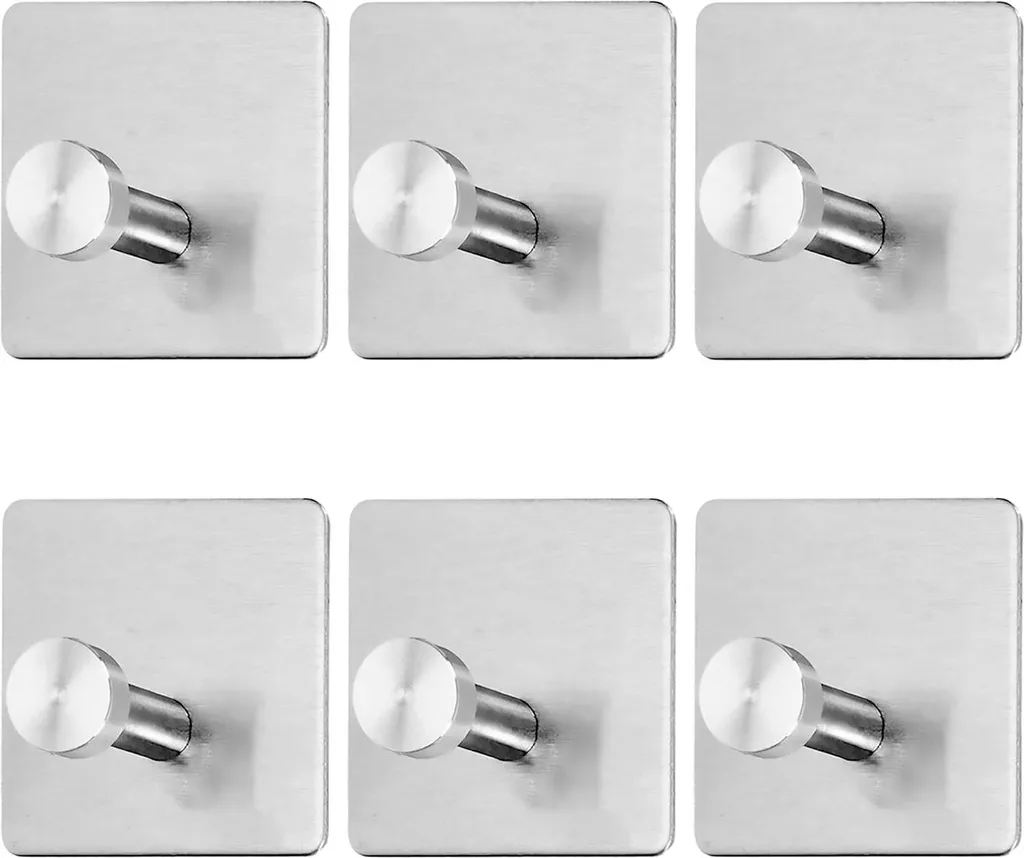 Patère Murale Autocollante en Inox Set de 6 Crochets pour Serviettes