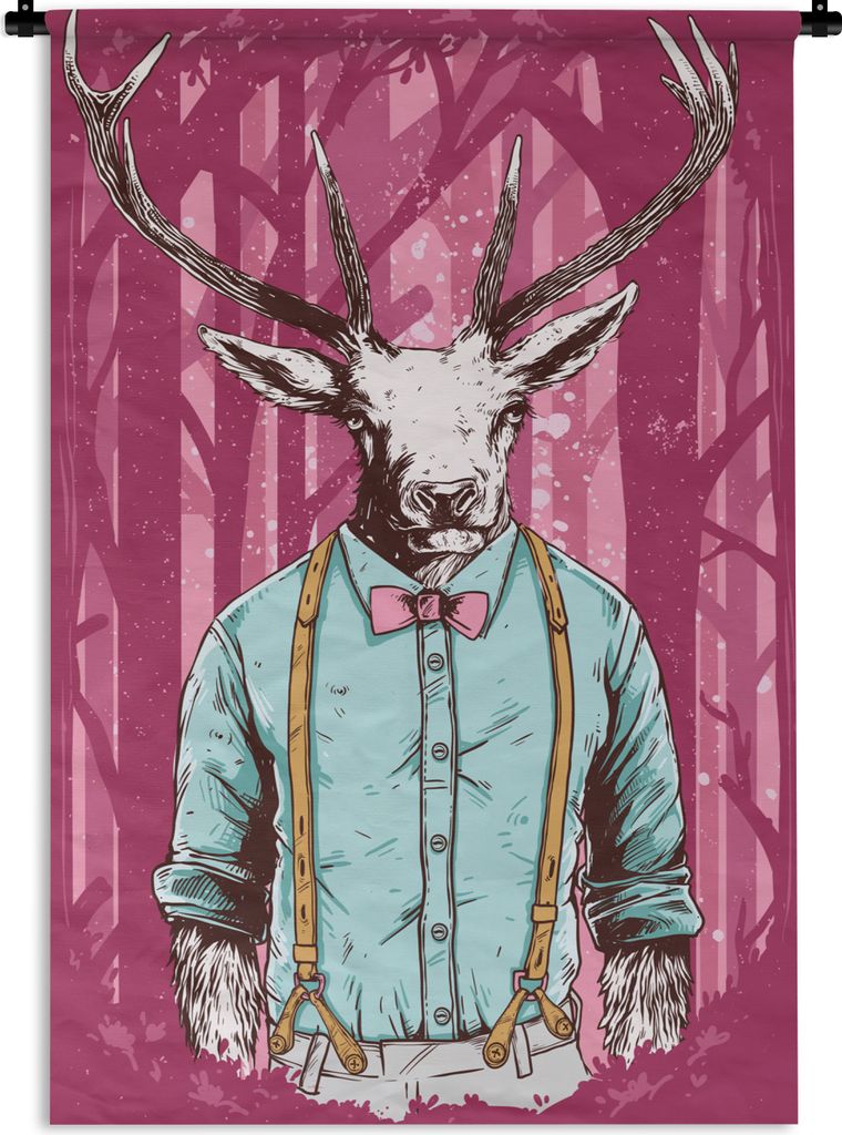 MuchoWow Wandteppich Wandbehang Jahrgang - Hirsch - Wald 120x180 cm Tapisserie Dekoration Wandtuch - Schlafzimmer - Dekorationen für das Haus