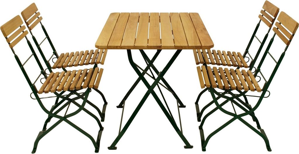 Gartengarnitur Biergartengarnitur 999018F SitzgruppeTisch Stuhl 5-teilig, Flachstahl grün + Robinie