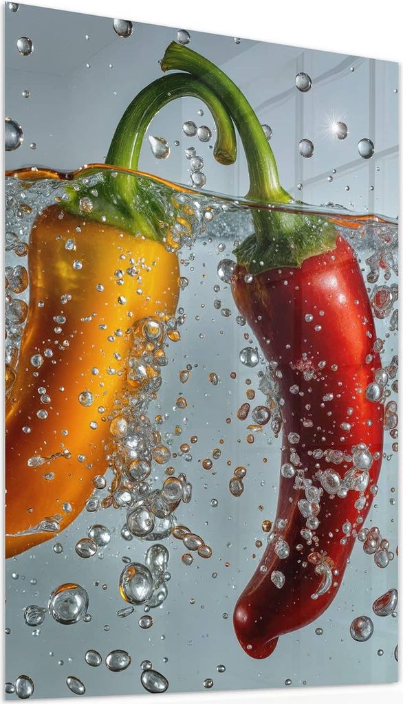 Glasbild 60x90cm in XXL für Wohnzimmer, Schlafzimmer Motiv Paprika im Wasser