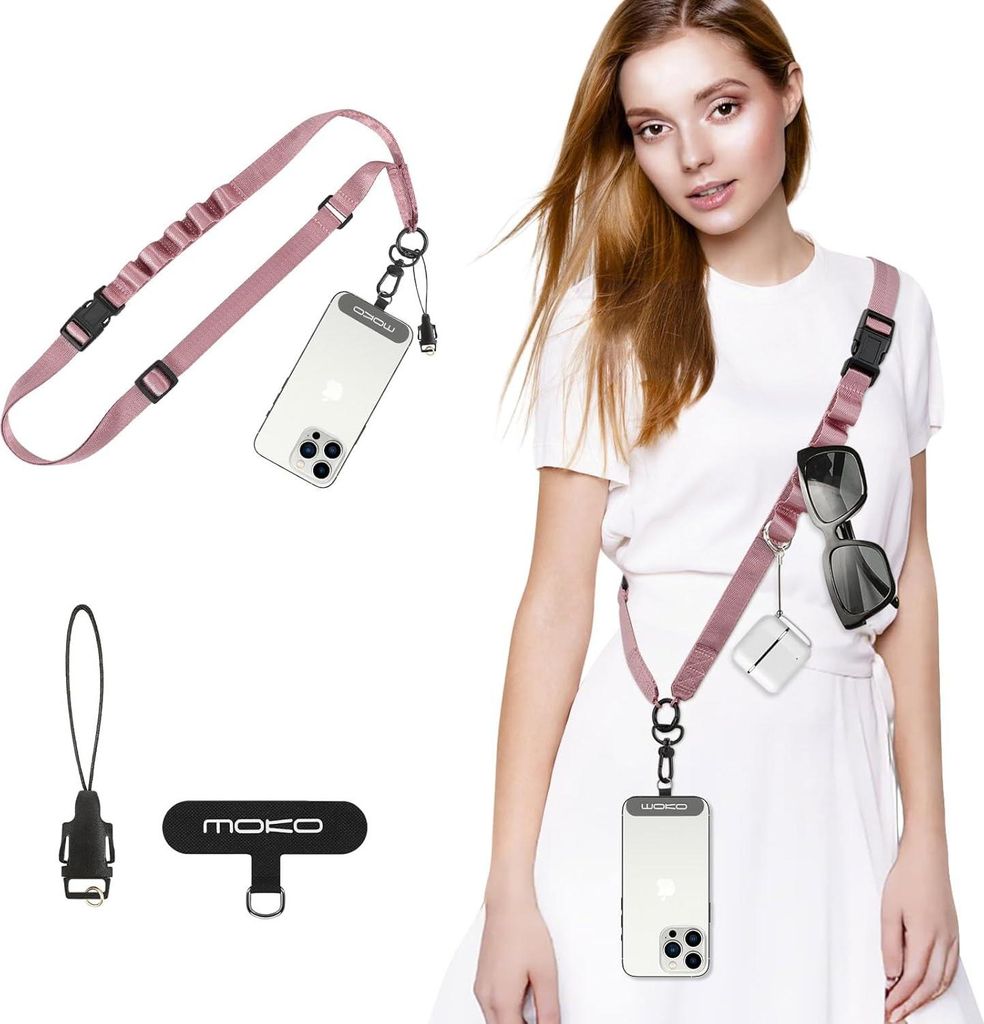 Nylon Verstellbare Mobile Telefon Lanyard mit Abnehmbarem Schulterband - Roségoldfarben