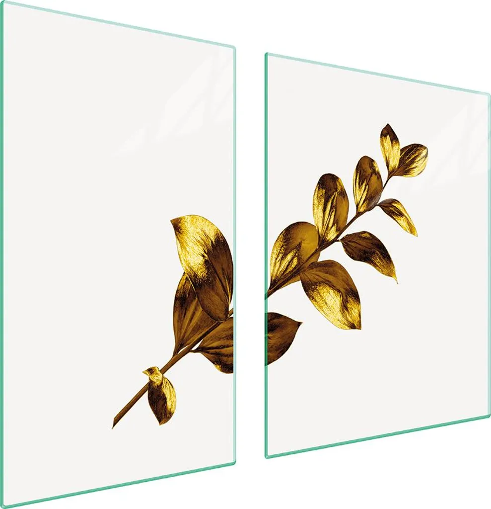 Copri Fornelli 2 Pezzi 100x52 Vetro Temperato Foglie d'Oro | Top Cucina