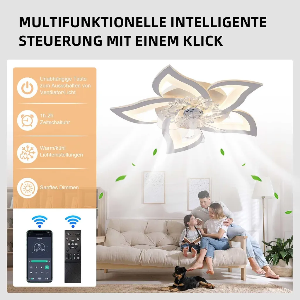 Plafonnier Ventilateur LED Dimmable avec App et 6 Vitesses de Vent - 4